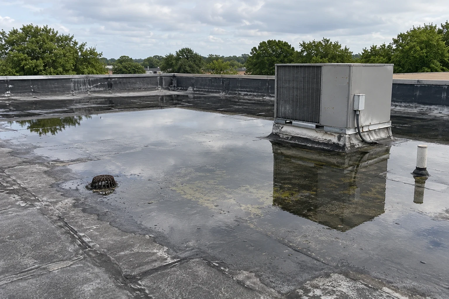 Ponding water on a commercial roof in Abilene, TX